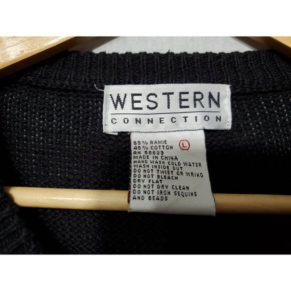 Vintage 90s Sweater Faux Gemstone Beaded Sequin Pullover Crewneck Sweater - L - Picture 6 of 6